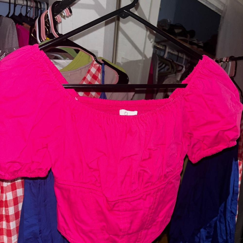 J. Crew Vibrant Pink Off-Shoulder Blouse